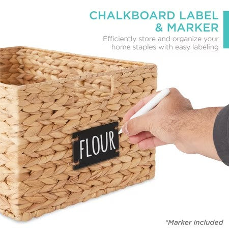 Best Choice Products Set of 2 16in Woven Water Hyacinth Pantry Baskets w/ Chalkboard Label, Chalk Marker - Natural - E2 - 1658 -J13-1912