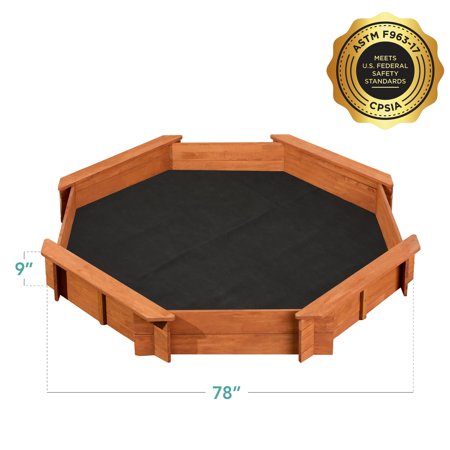 Best Choice Products Kid's Octagonal Wooden Outdoor Sandbox w/ Benches, 8 Seats, Cover, XL Sandpit, Liner - Brown -C9-0420