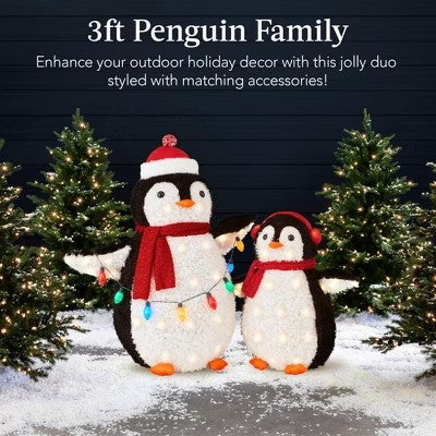 Best Choice Products 2-Piece Lighted 3ft Pop-Up Penguin Family Outdoor Christmas Decoration w/ 150 LED Lights - B6 - 1411