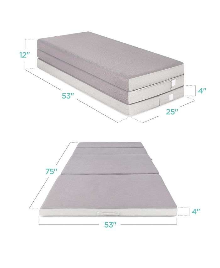 Best Choice Products 4in Thick Folding Portable Gray Mattress Topper w/ Carry Case, Washable Cover - Gray - Full - G11 - 1058