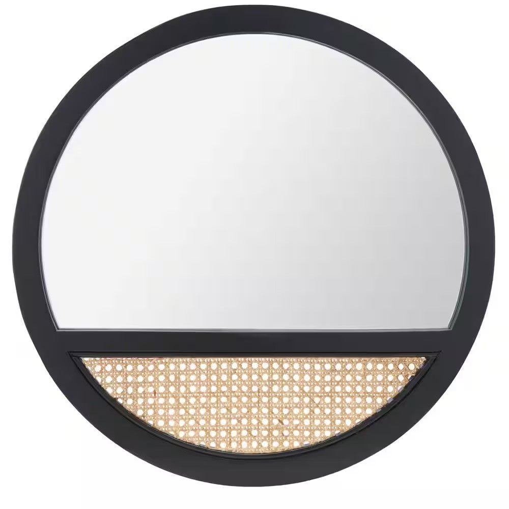 Deonna 23.5 in. W x 23.5 in. H Wood Round Modern Black/Natural Wall Mirror - H10 - 232