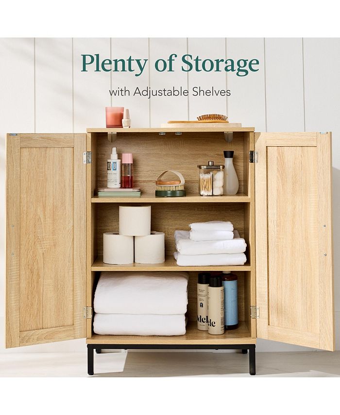 Best Choice Products 2-Door Natural Rattan 34 x 24in Storage Cabinet for Bathroom, Living, Dining w/ Adjustable Shelves - Tan/Beige- G10 - 1048