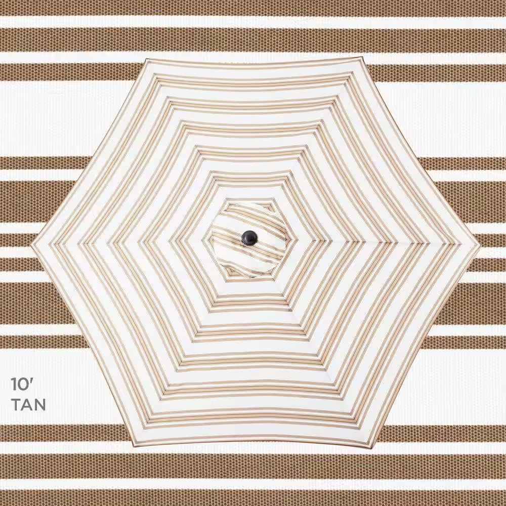 10 ft. Steel Market Tilt and Crank Patio Umbrella in Tan Stripe -F4-1979