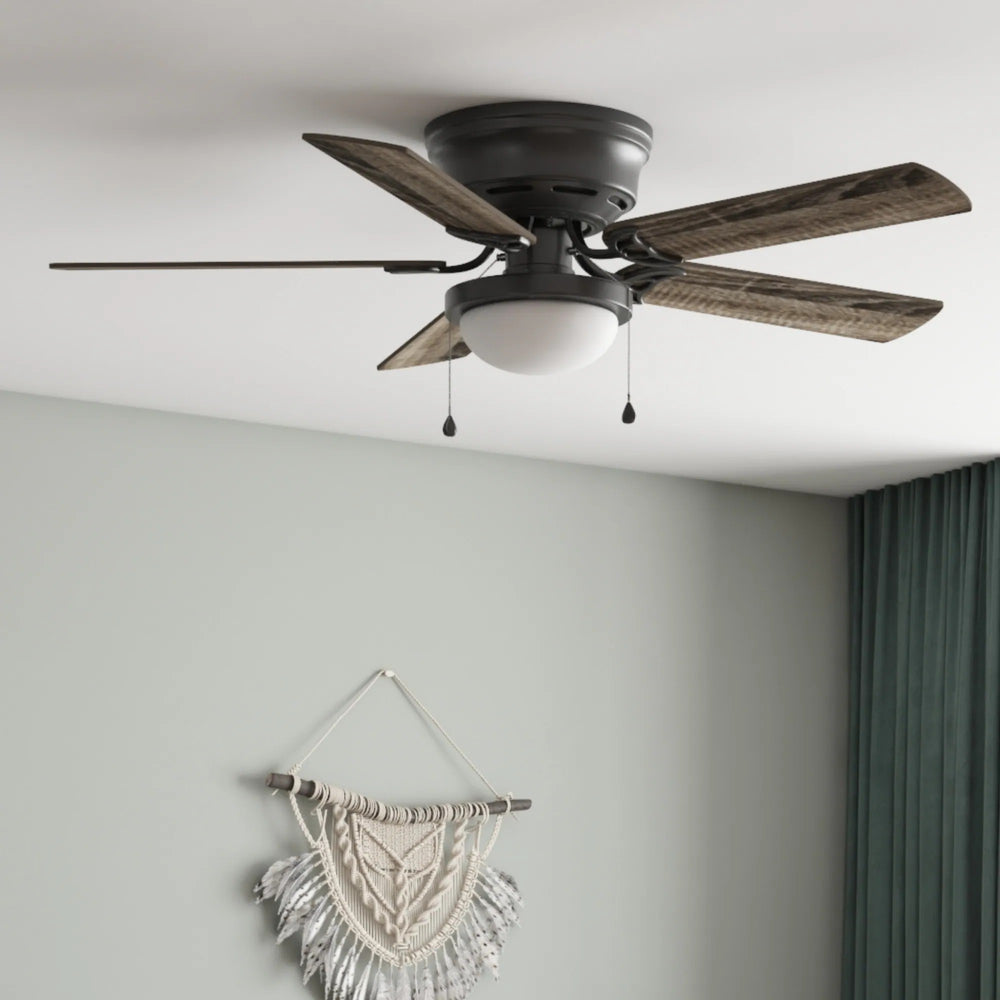 Harbor Breeze Armitage 52-in Matte Black with Black/Cocoa Blades LED Indoor Flush Mount Ceiling Fan with Light (5-Blade) 1109