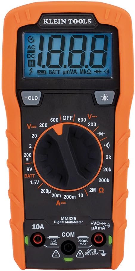 Klein Tools MM325 Multimeter, Digital Manual-Ranging 600V AC/DC Voltage Tester, Tests Batteries, Current, Resistance, Diodes, and Continuity 1820