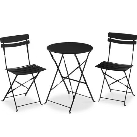 Best Choice Products 3-Piece Small Bistro Set, Folding Patio Furniture Set of 2 Chairs and Table - Black -D4-0469