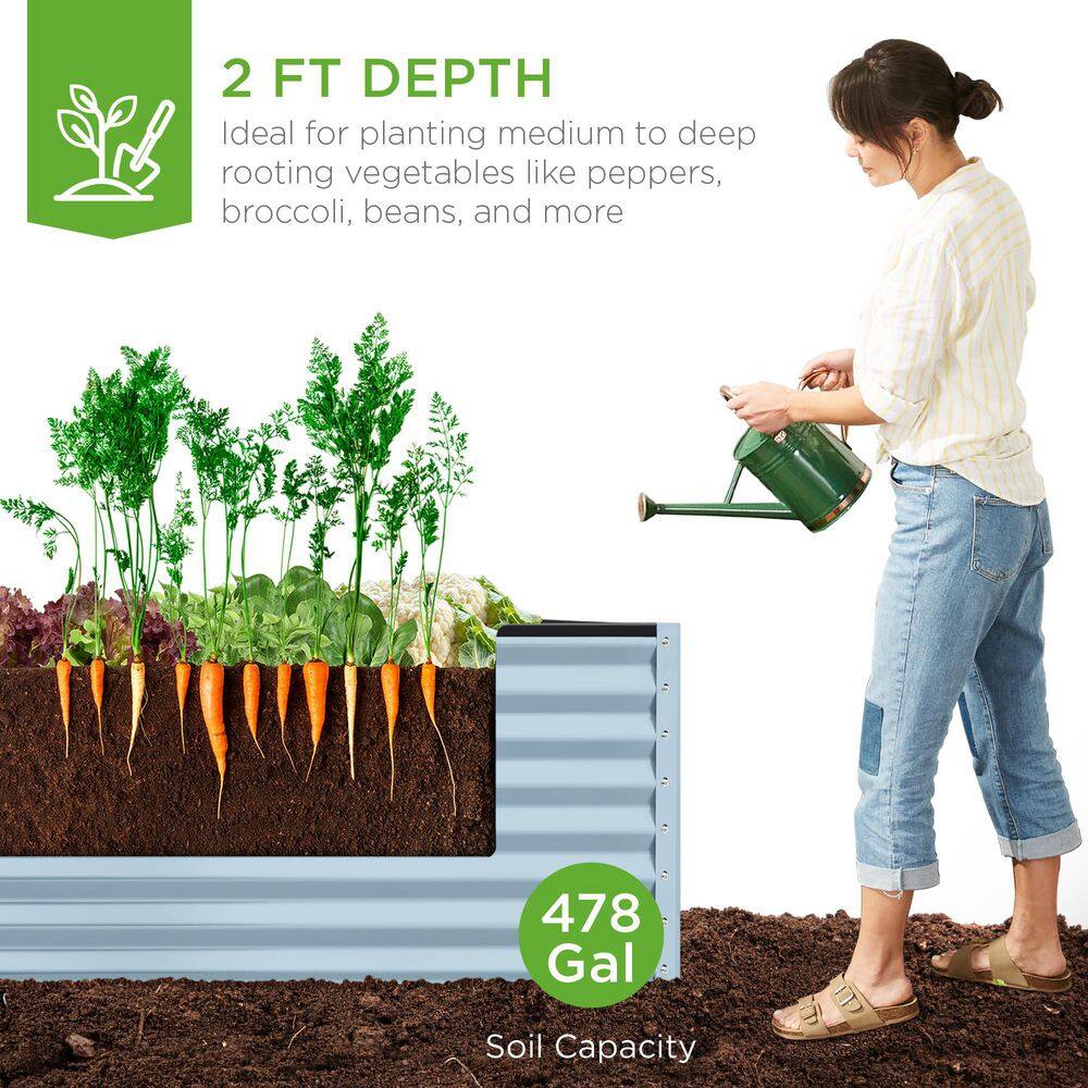 8 ft. x 4 ft. x 2 ft. Mist Blue Outdoor Steel Raised Garden Bed, Planter Box for Vegetables, Flowers, Herbs - D3 - 1420