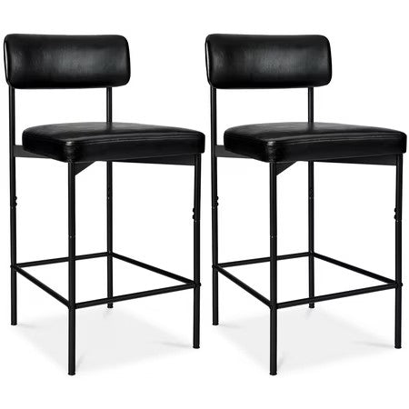 Best Choice Products Set of 2, Armless Counter Height Bar Stools, Modern PU Faux Leather Stools - Midnight Black - D1 - 996