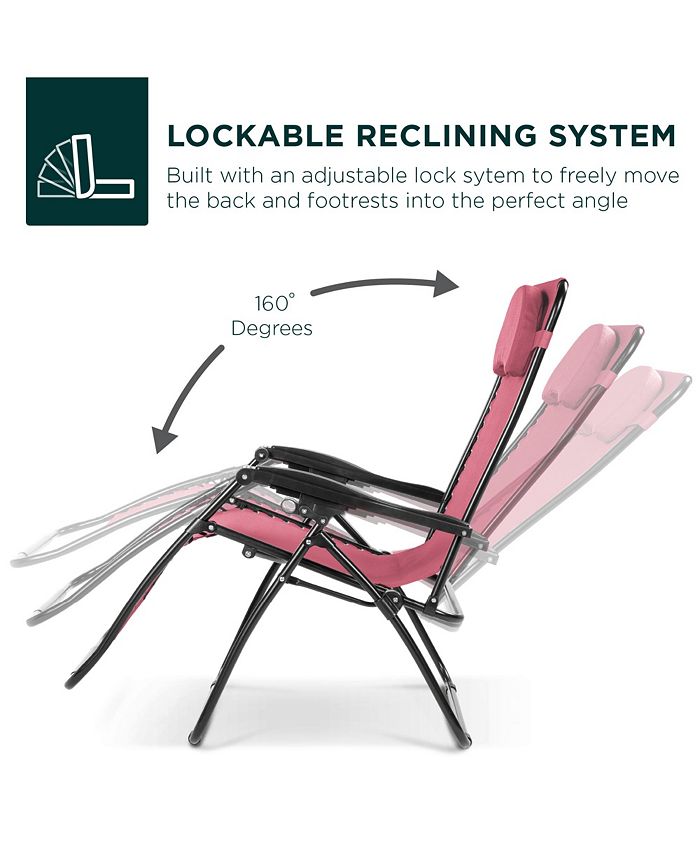 Best Choice Products Oversized Zero Gravity Chair, Folding Outdoor Patio Recliner w/ Cup Holder - Pink -M3-0018