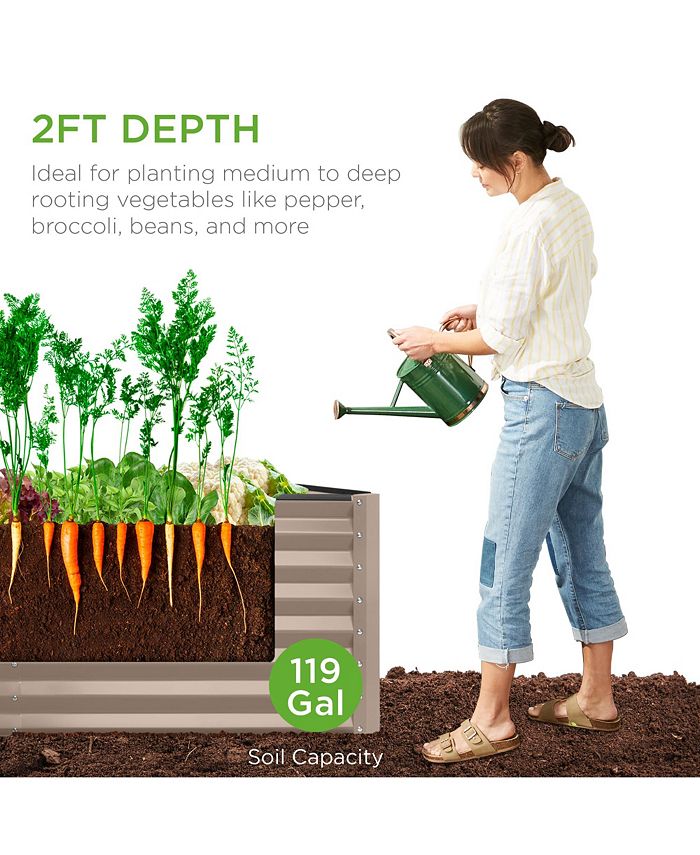 Best Choice Products 4x2x2ft Outdoor Metal Raised Garden Bed, Planter Box for Vegetables, Flowers - Tan/Beige - No Size -D7-0411