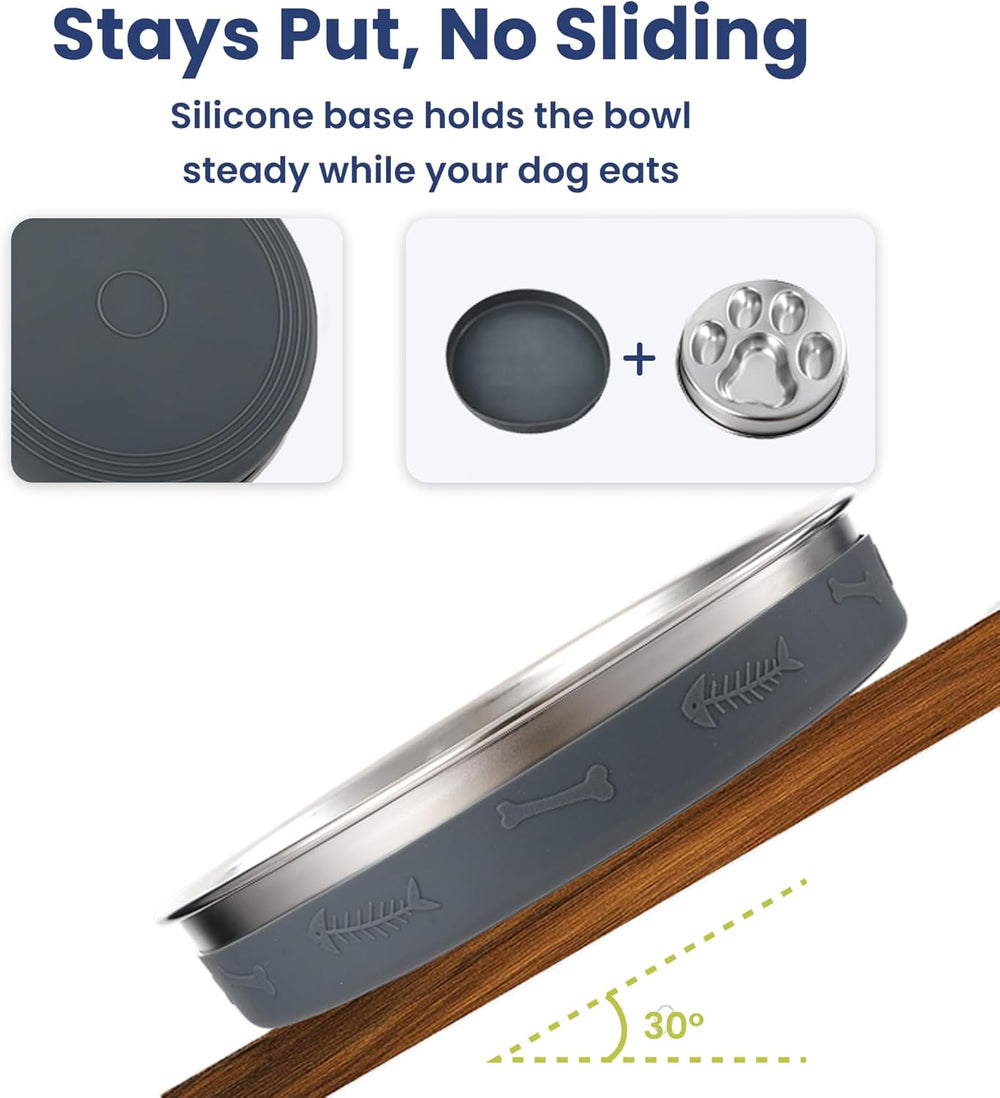 PawsPik Stainless Steel Slow Feeder Dog Bowl   4 Cup Capacity, 18/8 Food-Grade Metal, Anti-Slip Silicone Base, Four-Ridge Design for Slow Eating & Improved Digestion - F6 - 1805