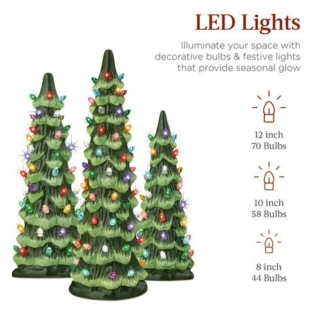 Best Choice Products Set of 3 Pre-Lit Hand-Painted Ceramic Tabletop Christmas Trees w/ Multicolor Lights - Green -E4-1962