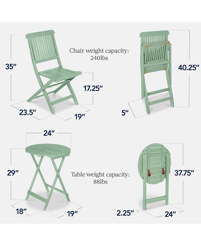 Best Choice Products 3-Piece Acacia Wood Bistro Set, Folding Patio Furniture w/ 2 Chairs, Table - Green -M8-0042