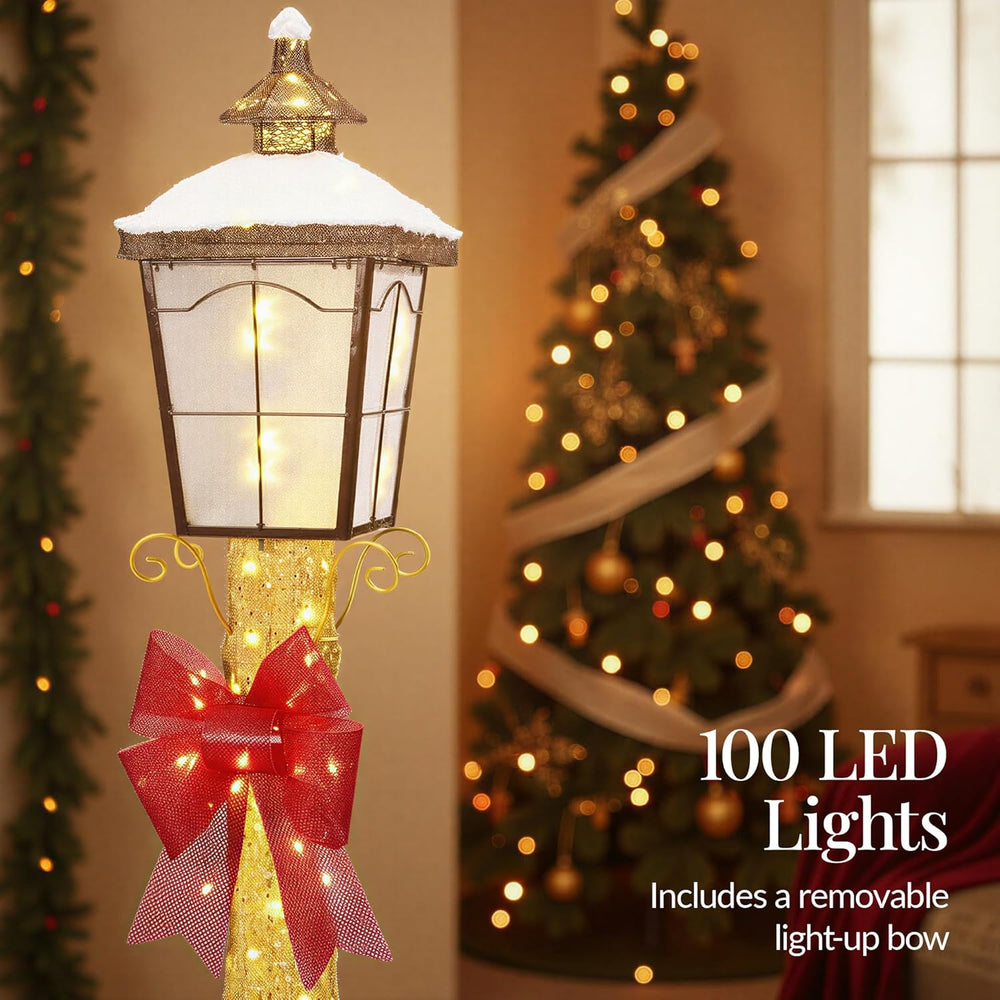 Best Choice Products Large Outdoor Christmas Lamppost Decoration, 6ft Tall with Lighted Bow, 100 LED Lights, Holiday Porch Lamp Post Decor- Gold - E5 - 990
