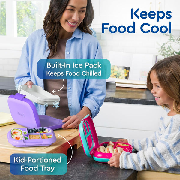 Bentgo Chill Kids Leak-Proof Lunch Box - 4-Compartment Bento Box with Built-In Ice Pack, 3.3 Cup Capacity, PFAS & BPA-Free, Microwave & Dishwasher Safe, Ideal Size for Ages 3 to 7 (Fuchsia/Teal) - B10 - 1256