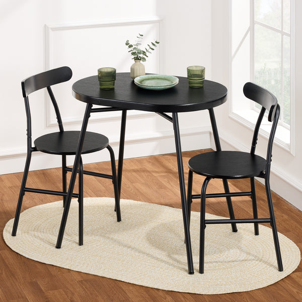 3-Piece Oval Dining Table Set, Small Kitchen Set W/ 2 Chairs - Black/Black 1803