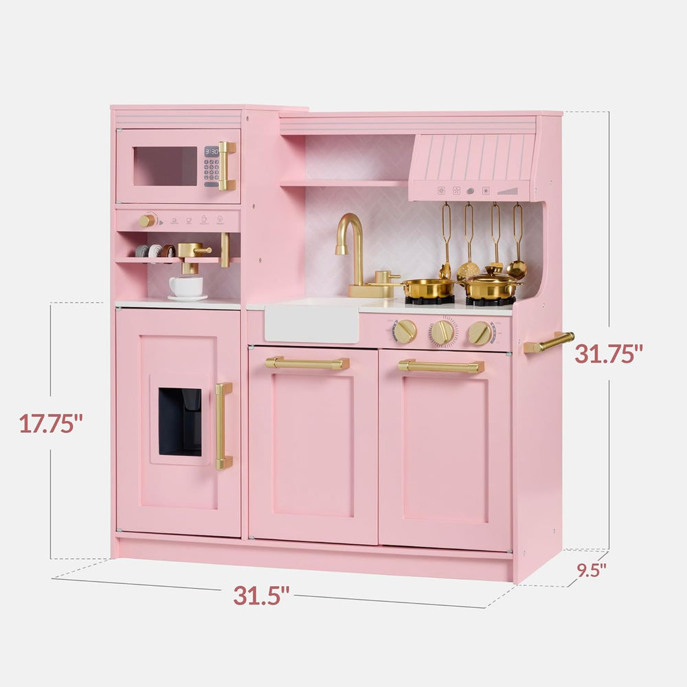 Best Choice Products Toddler Kitchen Playset with Pretend Play Espresso Machine, Interactive Wooden Kids Play Kitchen Equipped with Toy Storage and 17 Accessories - Pink - G8 - 1014 -H1-1626