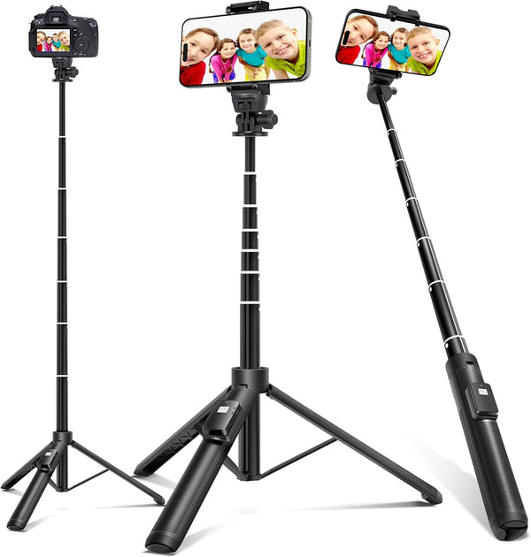 BZE 62 inches Extendable Selfie Stick Tripod with Wireless Remote & Phone Holder, Portable Aluminum Alloy 3 in 1 Stand for Group Photos, Vlogging & Travel Compatible with All Smartphones 1817