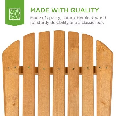 Best Choice Products Folding Adirondack Chair Outdoor Wooden Accent Lounge Furniture for Yard, Patio w/ Natural Finish 1851