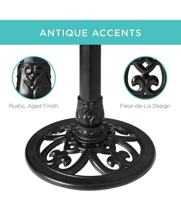 Best Choice Products Outdoor Rustic Pedestal Bird Bath Accent for Garden, Yard w/ Fleur-de-Lis Accents - Black -a10-0603