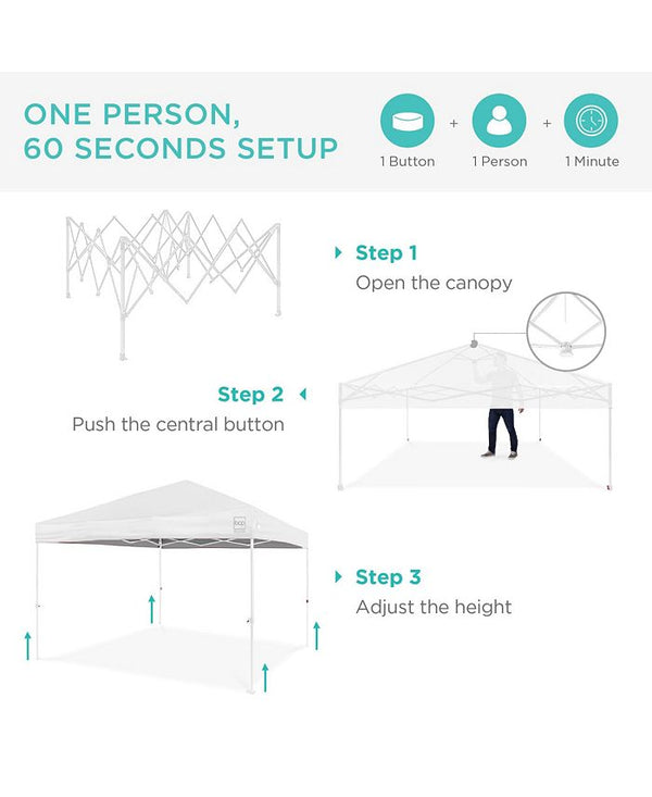 Best Choice Products 10x10ft Easy Setup Pop Up Canopy w/ 1-Button Setup, Wheeled Case, 4 Weight Bags - White 1762
