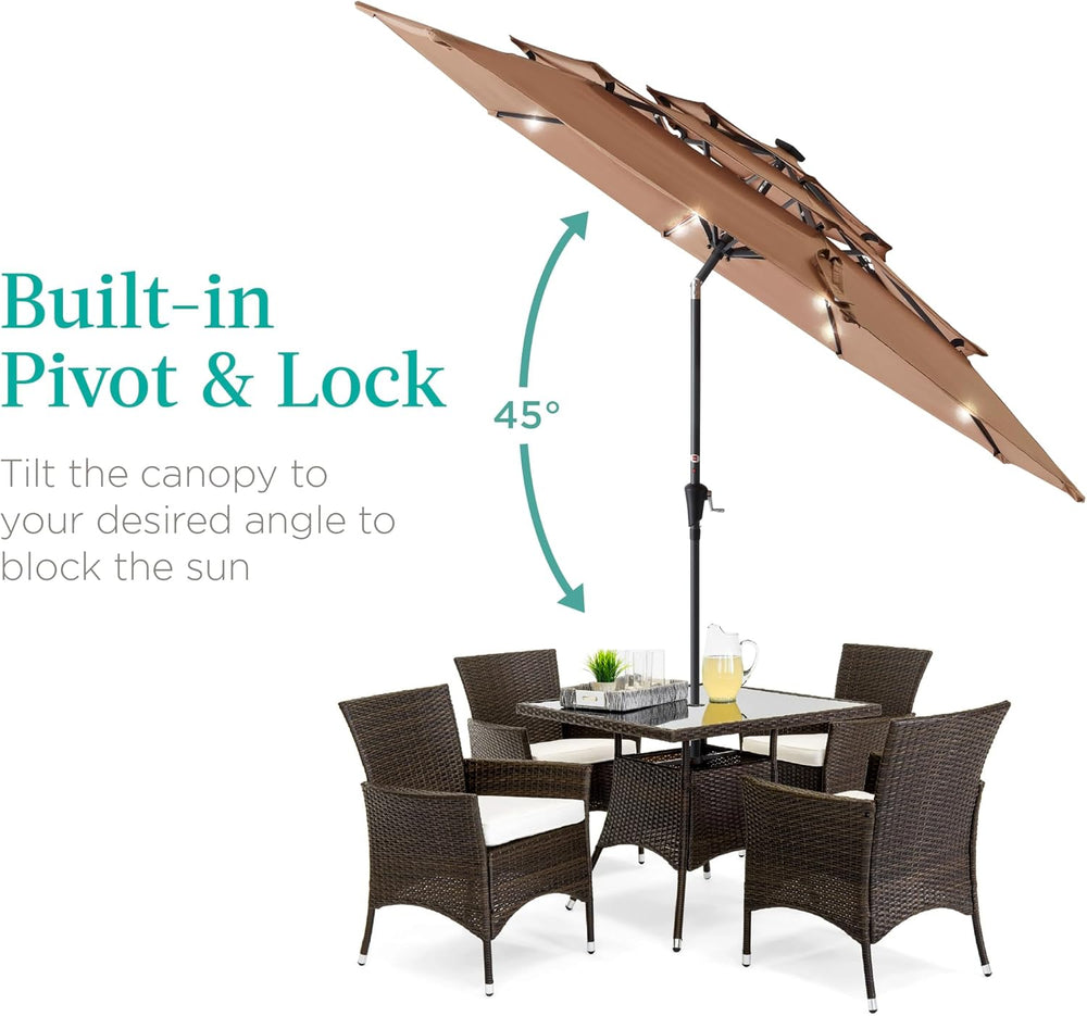 Best Choice Products 10ft 3-Tier Patio Umbrella, Outdoor Market Sun Shade for Backyard, Deck, Poolside w/ 24 LED Lights, Tilt Adjustment, Easy Crank, 8 Ribs 1489