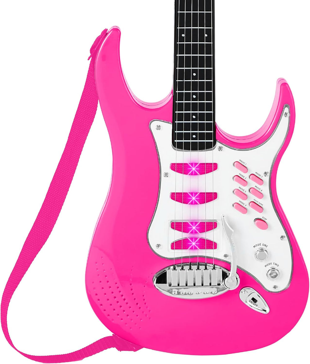Best Choice Products Toy Kids Guitar Play Set Bundle, Pretend Play Toddler Electric Guitar Kit with Interactive Microphone, Amp, Whammy Bar, 6 Demo Songs and 2 Sticker Sheets - Pink - G11 - 1088