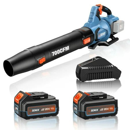 SENIX 40 Volt Max* Cordless Brushless Leaf Blower 700 CFM/145 MPH with 2 x 4.0AH Batteries & Dual-Port Charger Included, Cruise Control, Variable Speeds, BLAX2-M2 - 1787