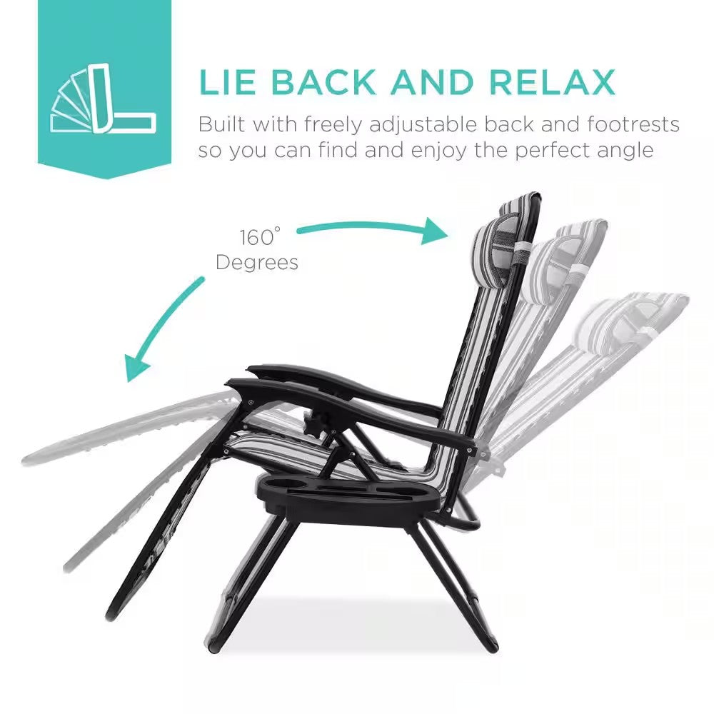 Gray Stripes Metal Zero Gravity Reclining Lawn Chair with Cup Holders (2-Pack) - D11 - 722