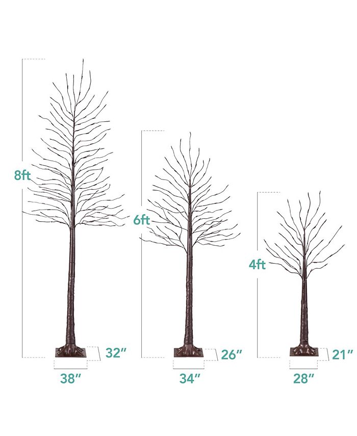 Best Choice Products Set of 3 Lighted Twig Birch Trees, 4ft, 6ft, 8ft w/ 300 LEDs, Warm White, Multicolor Lights - Brown - E11 - 1085