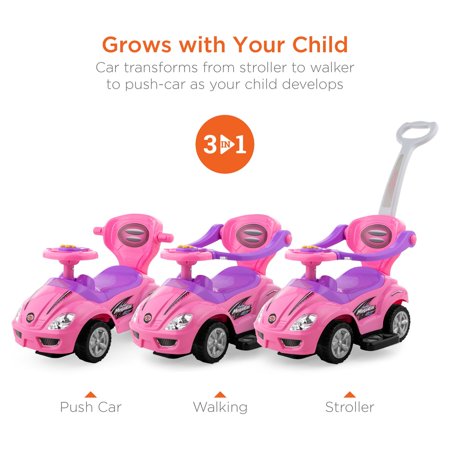 Best Choice Products 3-in-1 Kids Push and Pedal Toddler Ride On Wagon Play Toy Stroller w/ Sounds, Handle, Horn - Pink -B4-0477