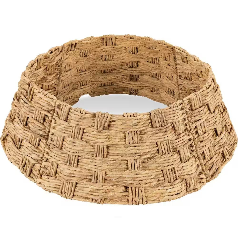 36 in. Basket Woven Hyacinth Christmas Cellulose Tree Collar, Skirt Accessory with Cord Cut-Out in Natural-G1-1592