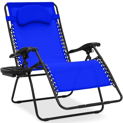 Best Choice Products Oversized Zero Gravity Chair Folding Outdoor Patio Recliner W/ Cup Holder - Cobalt Blue - A6 - 456