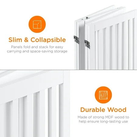 Best Choice Products 31.5in 4-Panel Freestanding Wooden Pet Gate w/ Walk Through Door, Adjustable Pen - White 1802