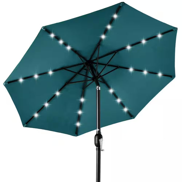 10 ft. Market Solar LED Lighted Tilt Patio Umbrella with UV-Resistant Fabric in Cerulean 1758