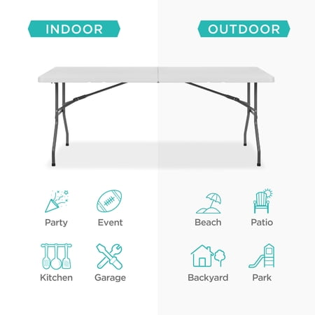 Best Choice Products 6ft Plastic Folding Table, Indoor Outdoor Heavy Duty Portable w/ Handle, Lock - White -C6 - 1408