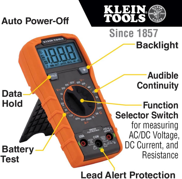 Klein Tools MM325 Multimeter, Digital Manual-Ranging 600V AC/DC Voltage Tester, Tests Batteries, Current, Resistance, Diodes, and Continuity 1820