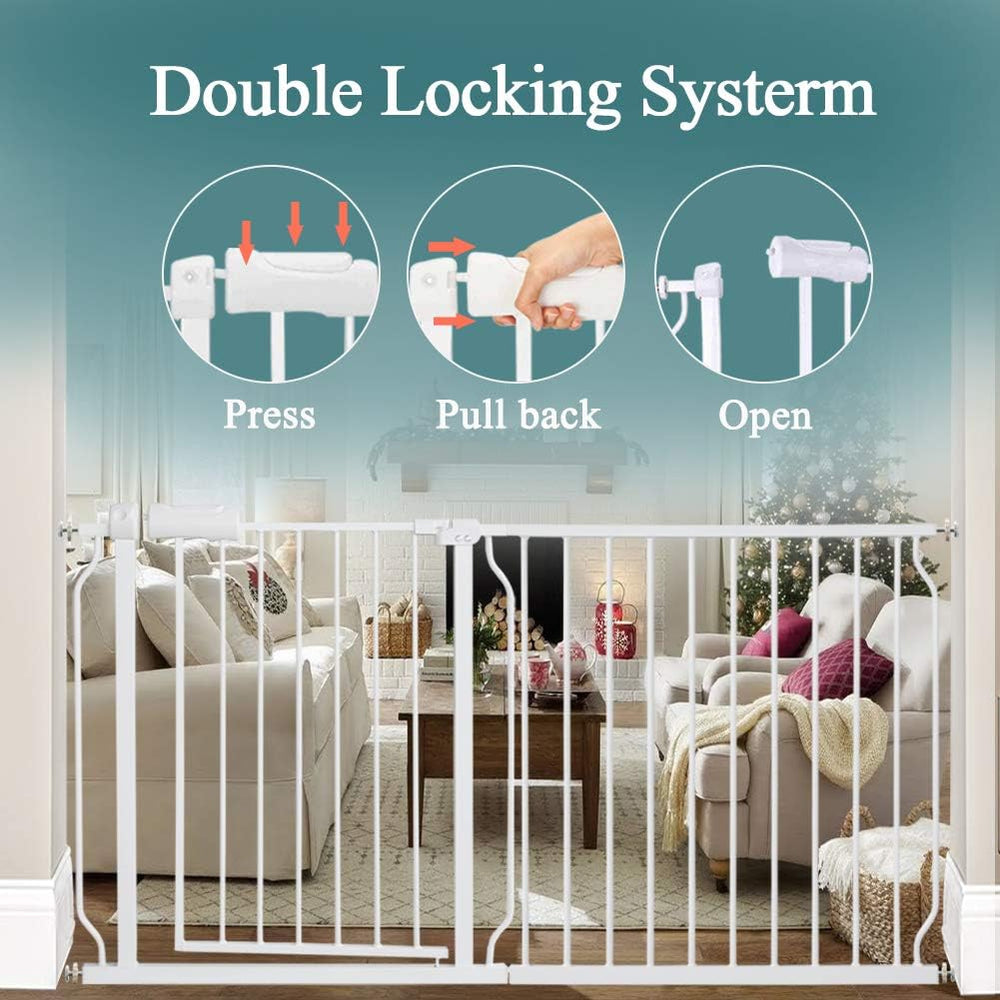ALLAIBB Extra Wide Pressure Mounted Baby Gate Walk Through Child Kids Safety Toddler White Long Large Pet Dog Gates with Extension for doorways Kitchen and Living Room (57.48-62.20"/146-158cm) - A4 - 438