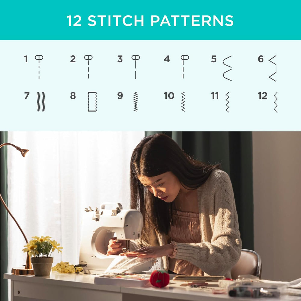 Best Choice Products Compact Sewing Machine, 42-Piece Beginners Kit, Multifunctional Portable 6V Beginner Sewing Machine w/ 12 Stitch Patterns, Light, Foot Pedal, Storage Drawer - Teal/White - A13 - 720