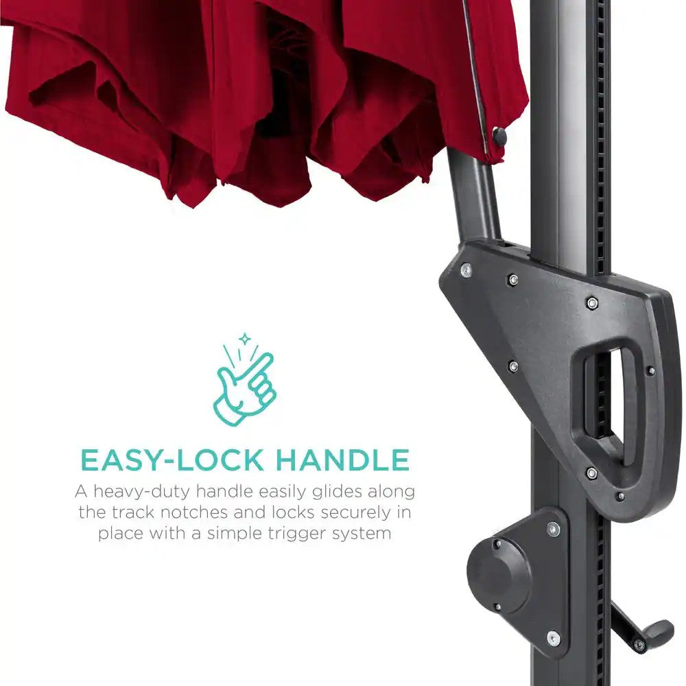 10 ft. 360-Degree Solar LED Cantilever Patio Umbrella, Outdoor Hanging Shade with Lights in Burgundy - E3 - 1621