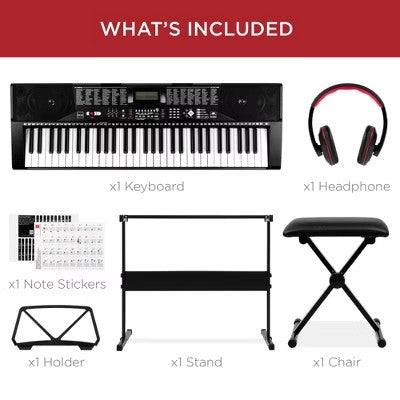 Best Choice Products 61-Key Beginners Complete Electronic Keyboard Piano Set w/ LCD Screen, Lighted Keys, Headphones - G3 - 1645