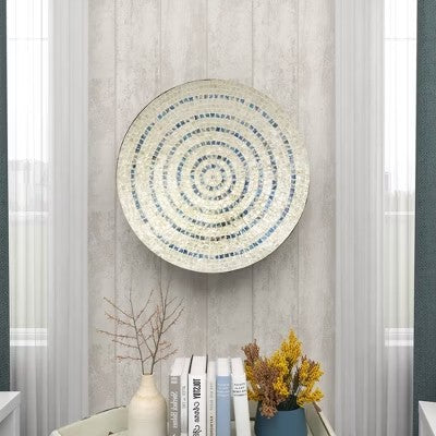 Mother of Pearl Plate Handmade Mosaic Wall Decor Beige - Olivia & May -B4-1057