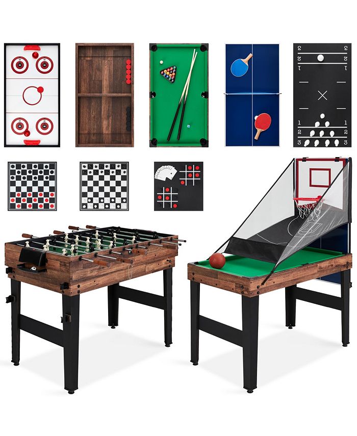 Best Choice Products 13-in-1 Combo Game Table Set w/ Ping Pong, Foosball, Basketball, Air Hockey, Archery - Brown - H4 - 1625