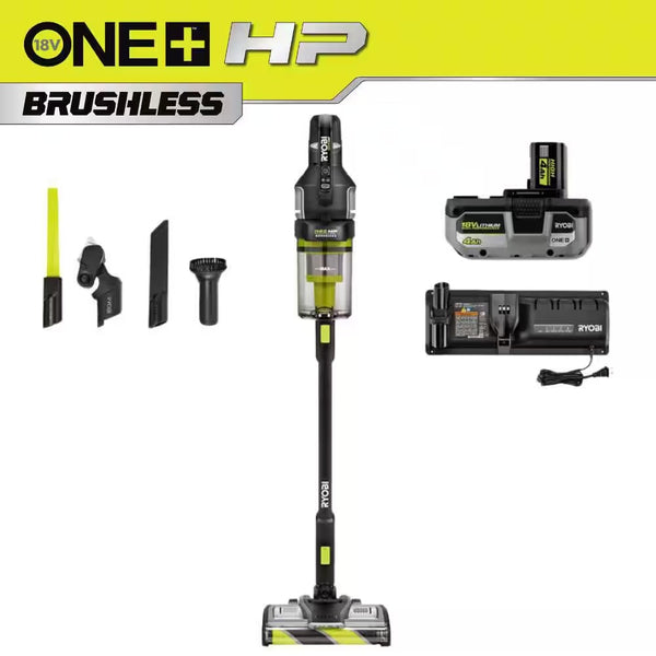 RYOBI ONE+ HP 18V Cordless Advanced WHISPER Series Stick Vacuum Kit with 4.0 Ah Battery and Charger - 1063