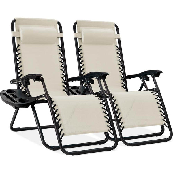 Ivory Metal Zero Gravity Reclining Lawn Chair with Cup Holders (2-Pack) - D10 - 599