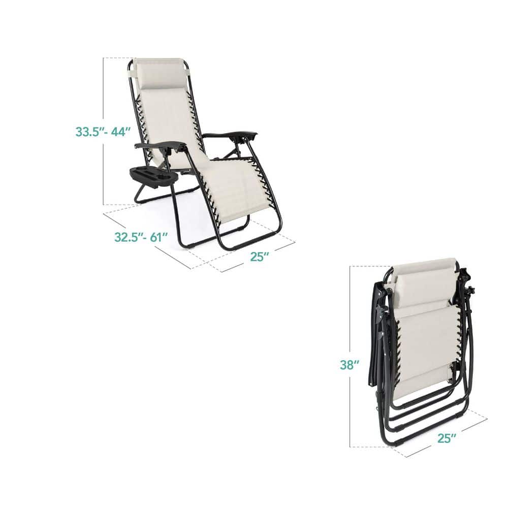 Ivory Metal Zero Gravity Reclining Lawn Chair with Cup Holders (2-Pack) - D10 - 599