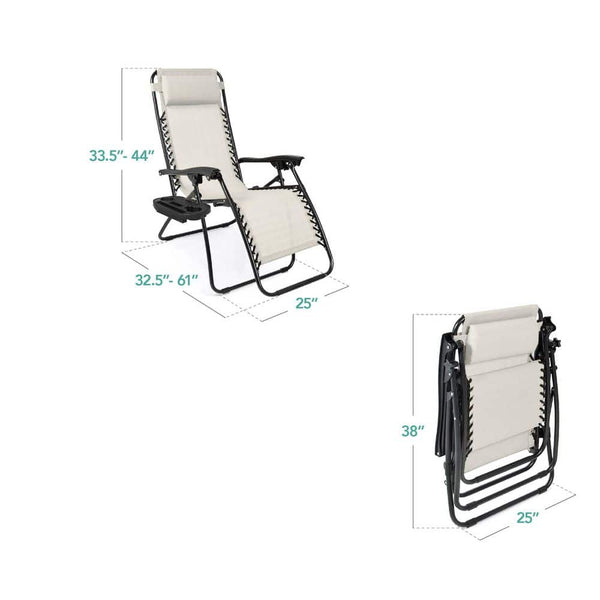 Ivory Metal Zero Gravity Reclining Lawn Chair with Cup Holders (2-Pack) - D10 - 599