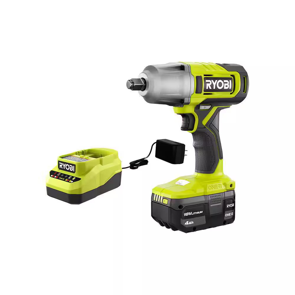 RYOBI ONE+ 18V Cordless 1/2 in. Impact Wrench Kit with 4.0 Ah Battery and Charger - 1093