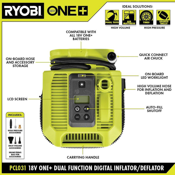RYOBI ONE+ 18V Cordless Dual Function Inflator/Deflator(Tool Only) 1797